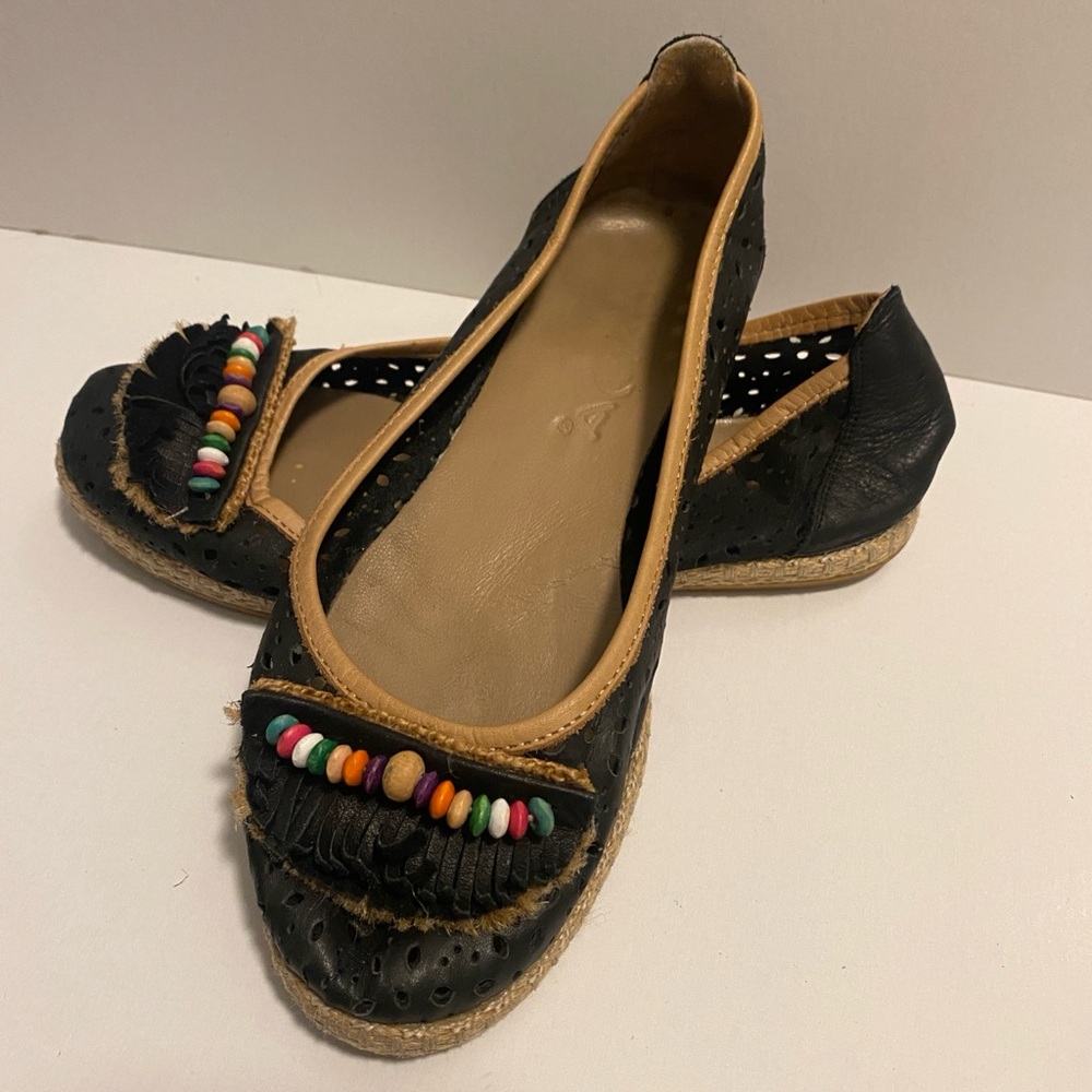 Garda Colorful Beaded Black Leather Women's Flats Made In Italy Size 37